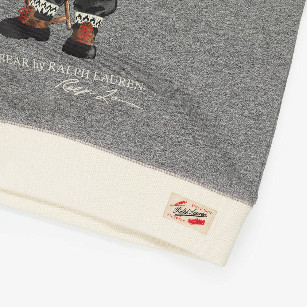 Ralph Lauren-Boys Light Grey Marl Sweatshirt with Polo Bear Print | Childrensalon Outlet