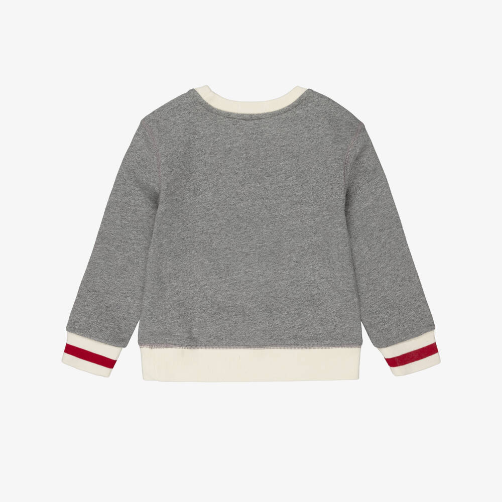 Ralph Lauren-Boys Light Grey Marl Sweatshirt with Polo Bear Print | Childrensalon Outlet