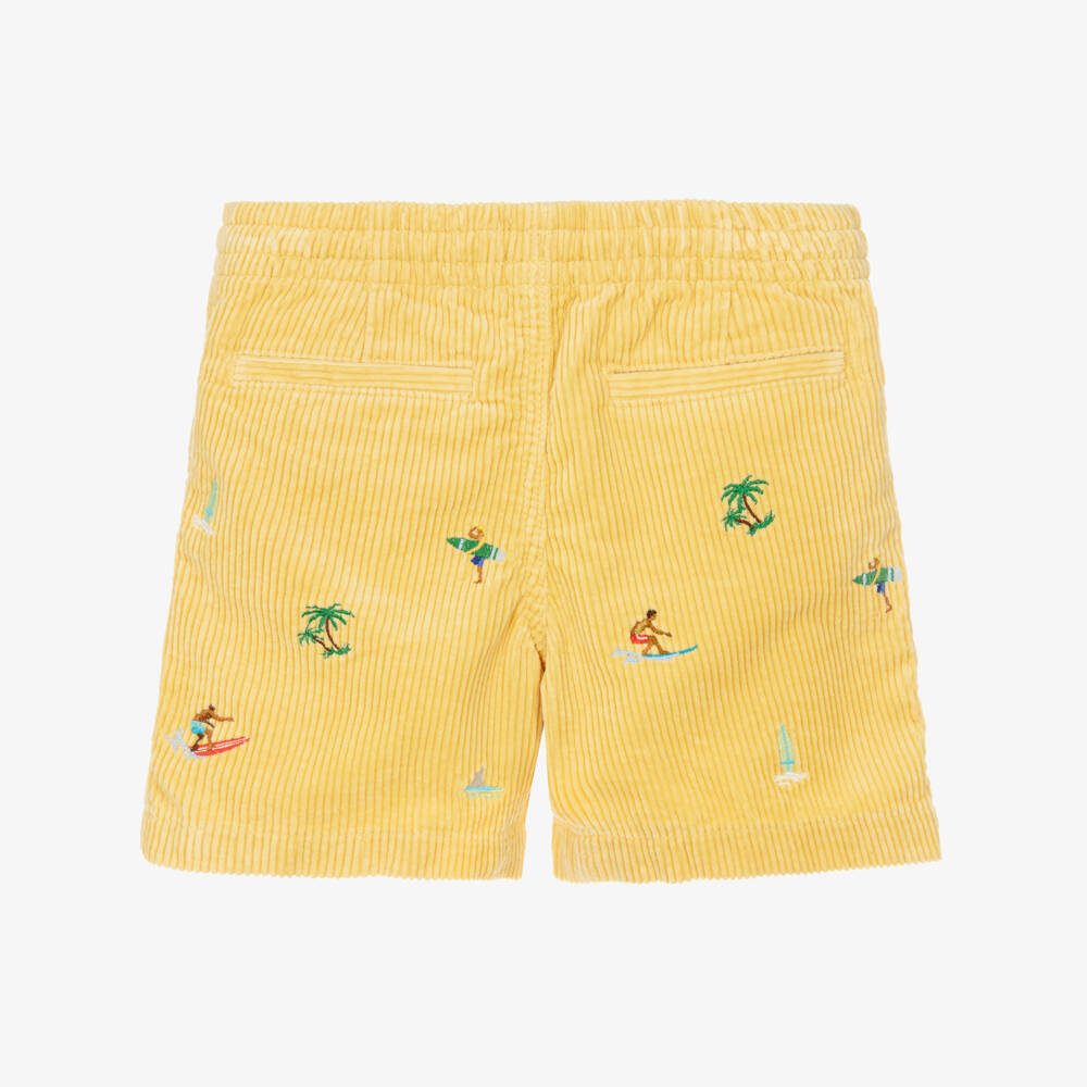 Ralph Lauren-Boys Mustard Yellow Corduroy Shorts with Embroidered Surfers | Childrensalon Outlet