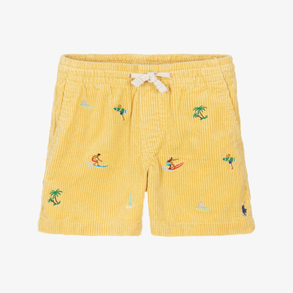 Ralph Lauren-Boys Mustard Yellow Corduroy Shorts with Embroidered Surfers | Childrensalon Outlet
