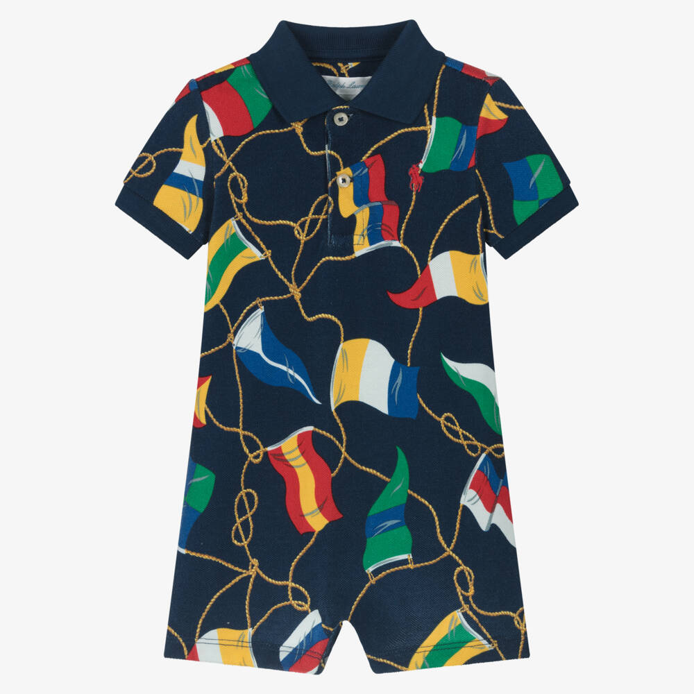 Ralph Lauren-Boys Nautical Blue Cotton Romper | Childrensalon Outlet