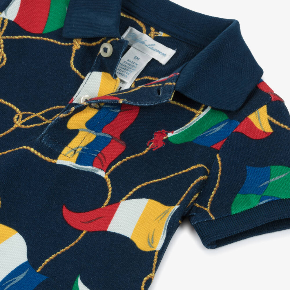 Ralph Lauren-Boys Nautical Blue Cotton Romper | Childrensalon Outlet