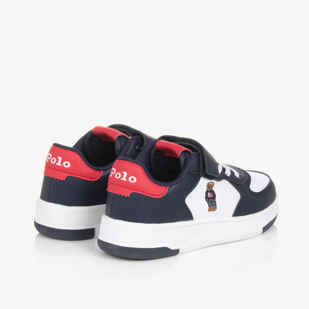 Ralph Lauren-Boys Navy Bear Faux Leather Trainers | Childrensalon Outlet