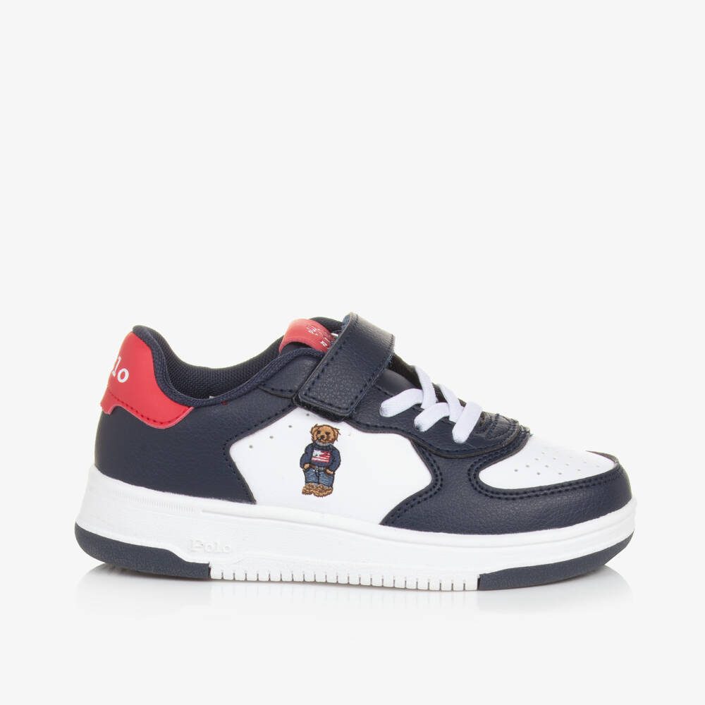 Ralph Lauren-Boys Navy Bear Faux Leather Trainers | Childrensalon Outlet