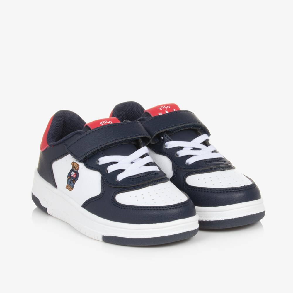 Ralph Lauren-Boys Navy Bear Faux Leather Trainers | Childrensalon Outlet