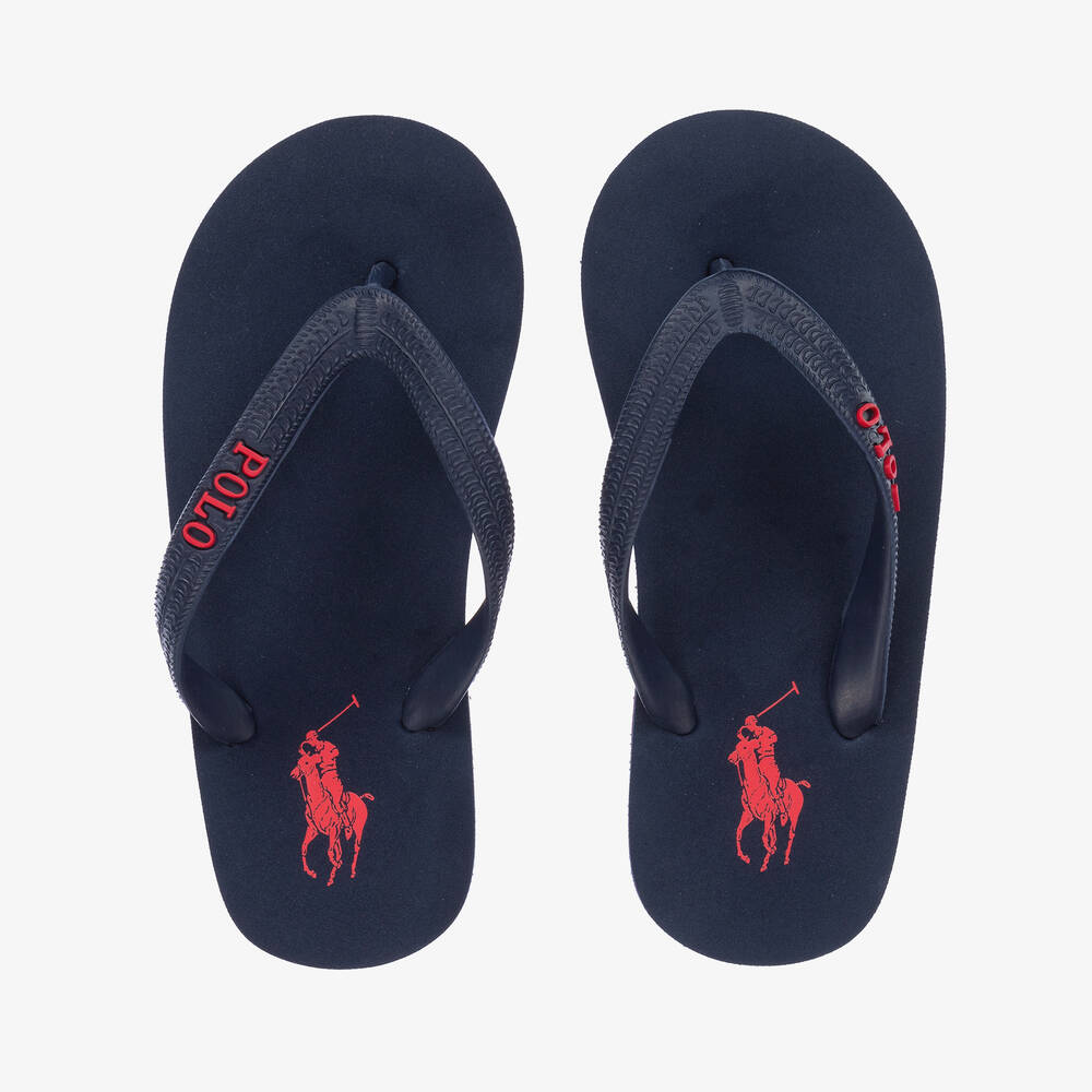 Ralph Lauren-Boys Navy Blue Big Pony Flip-Flops | Childrensalon Outlet