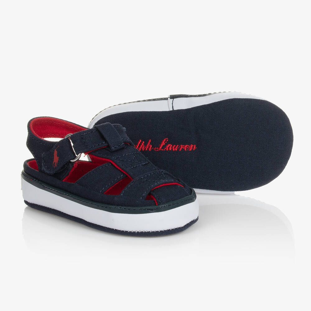 Ralph Lauren - Navyblaue Canvas-Krabbelsandalen | Childrensalon