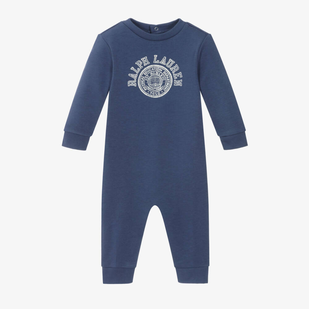 Ralph Lauren-Boys Navy Blue Cotton Babygrow with Varsity Logo | Childrensalon Outlet