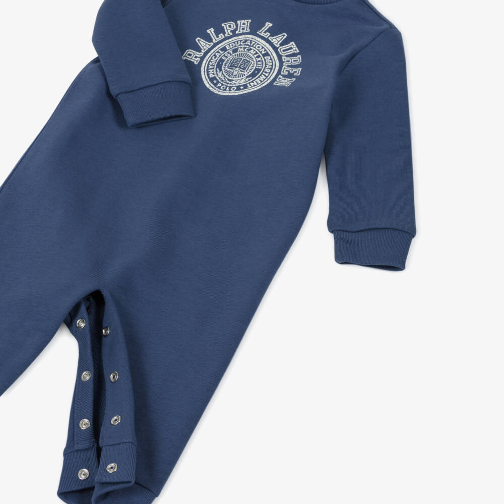 Ralph Lauren-Boys Navy Blue Cotton Babygrow with Varsity Logo | Childrensalon Outlet