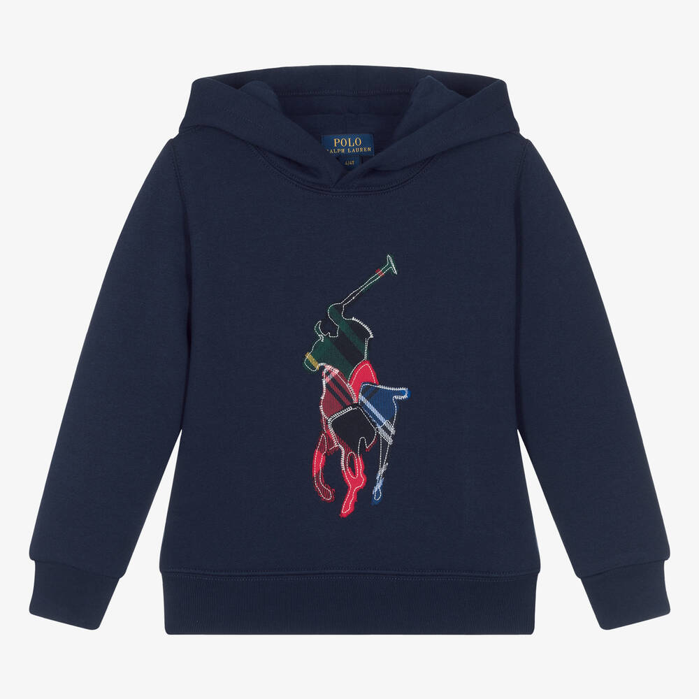 Ralph Lauren - Boys Navy Blue Cotton Big Pony Hoodie | Childrensalon