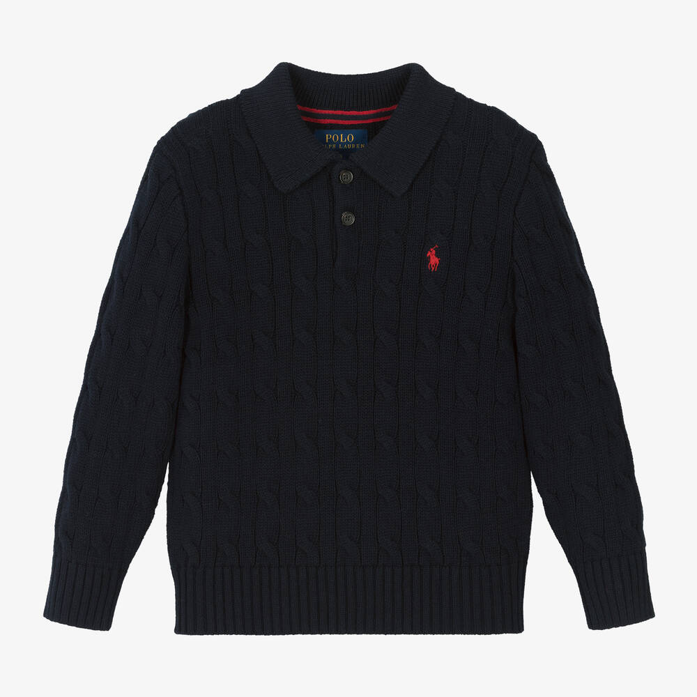 Ralph Lauren-Boys Navy Blue Cotton Cable Knit Sweater | Childrensalon Outlet