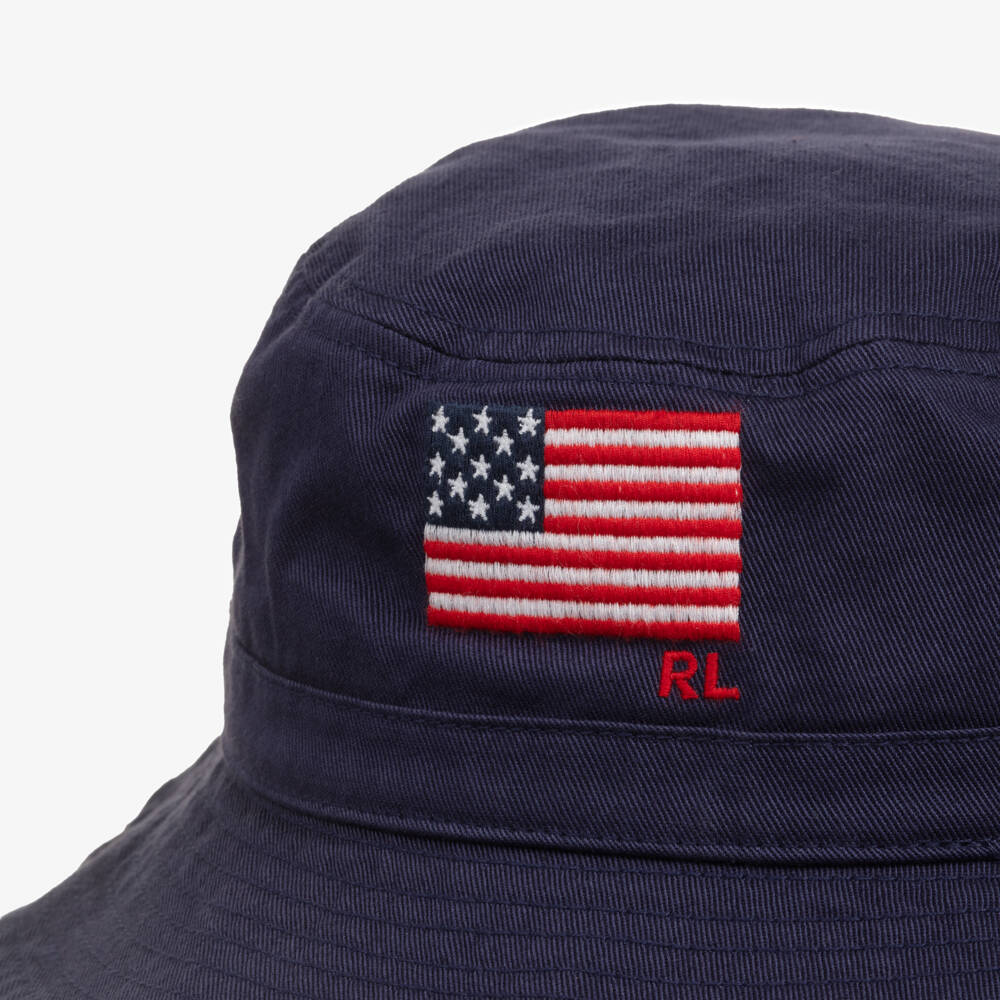 Ralph Lauren-Boys Navy Blue Cotton Flag Bucket Hat | Childrensalon Outlet