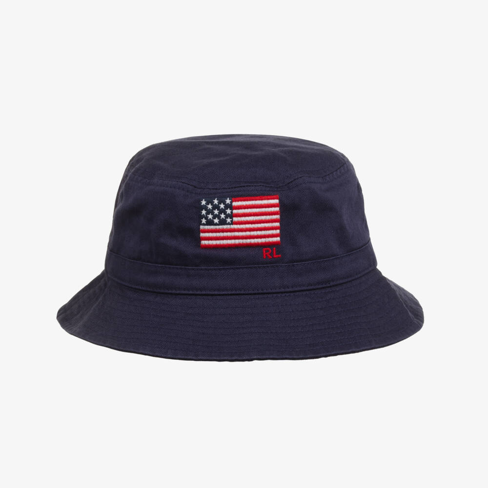 Ralph Lauren-Boys Navy Blue Cotton Flag Bucket Hat | Childrensalon Outlet