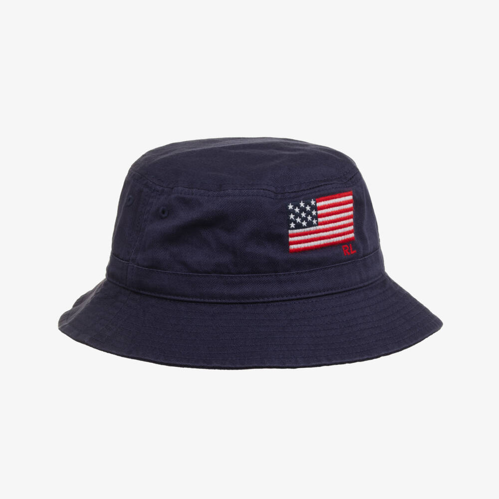 Ralph Lauren-Boys Navy Blue Cotton Flag Bucket Hat | Childrensalon Outlet