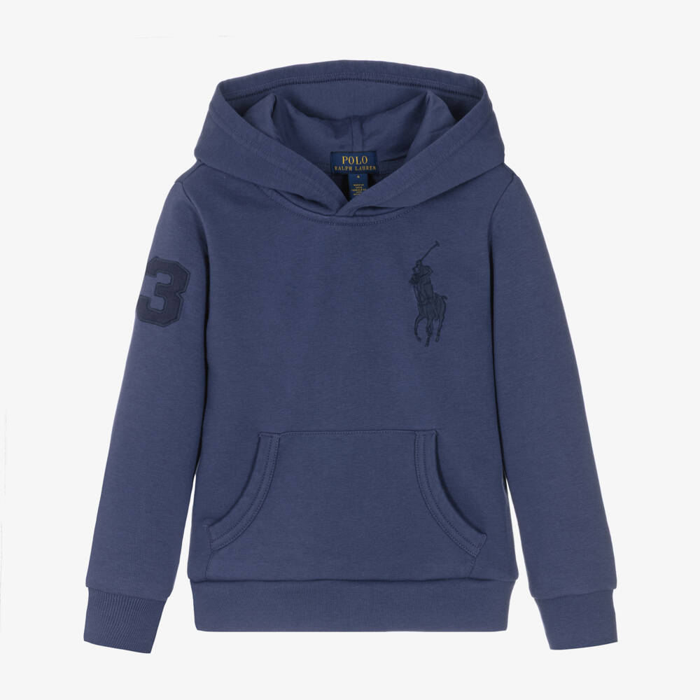 Ralph Lauren-Boys Navy Blue Cotton Hoodie with Big Pony Logo | Childrensalon Outlet