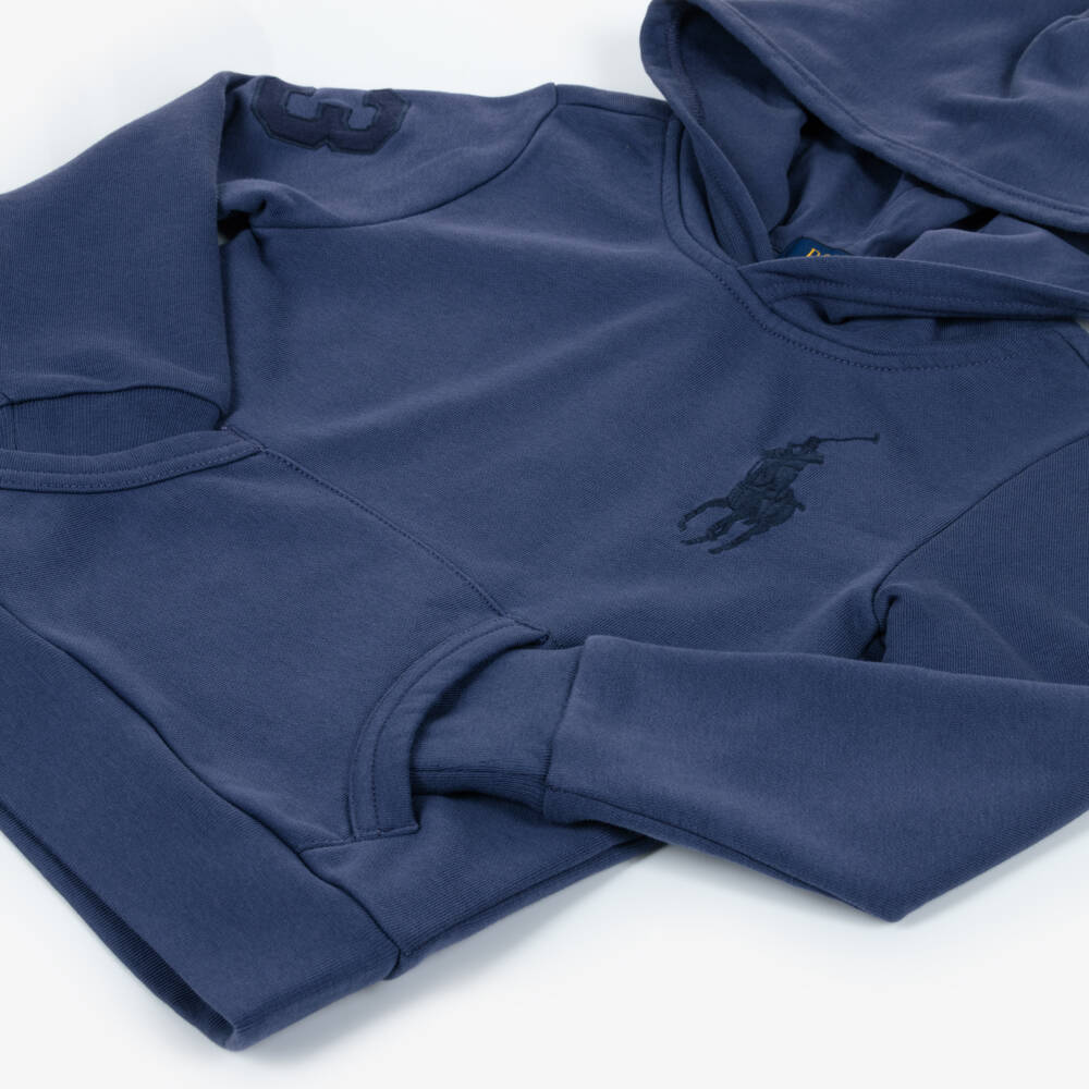 Ralph Lauren-Boys Navy Blue Cotton Hoodie with Big Pony Logo | Childrensalon Outlet