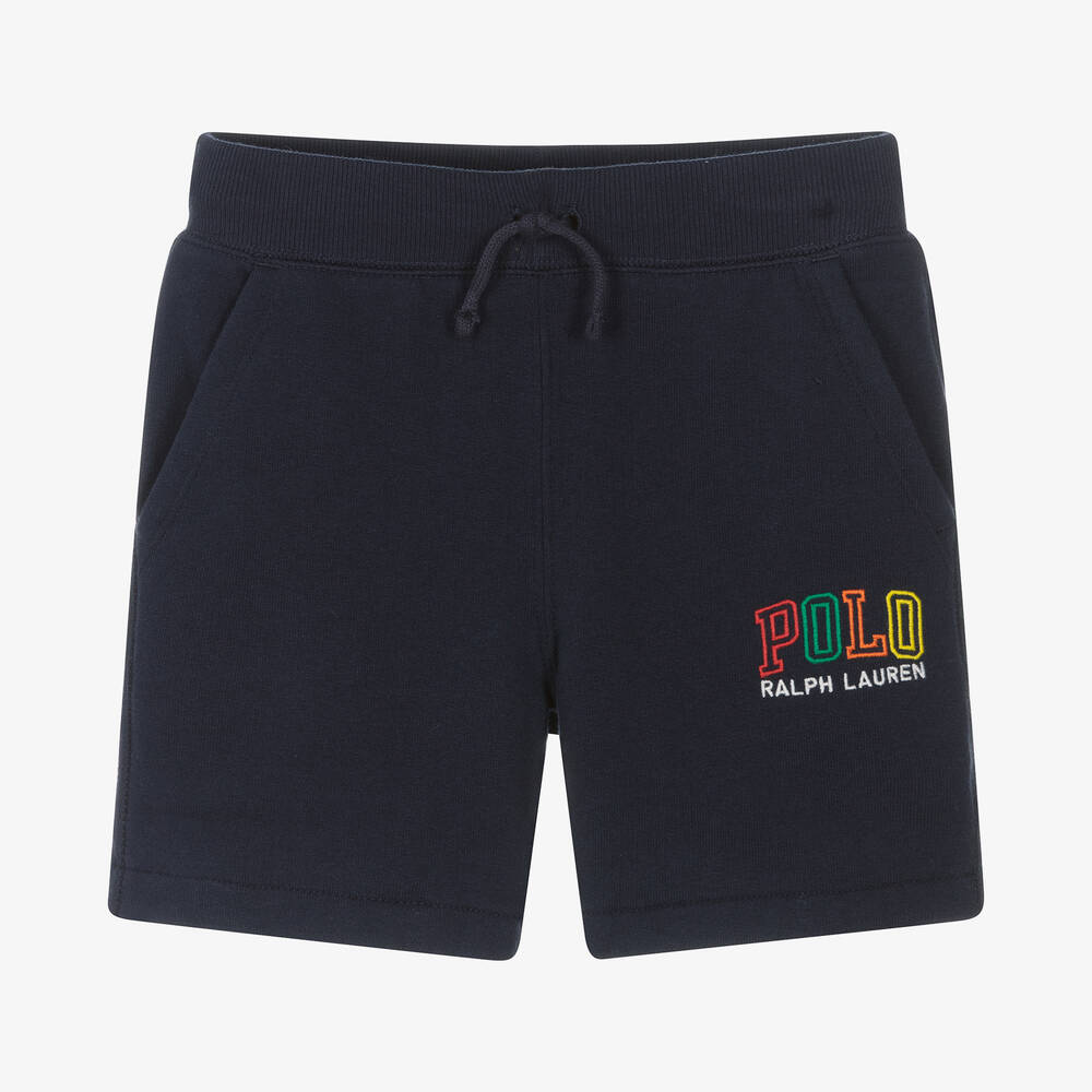 Ralph Lauren - Boys Navy Blue Cotton Jersey Logo Shorts | Childrensalon
