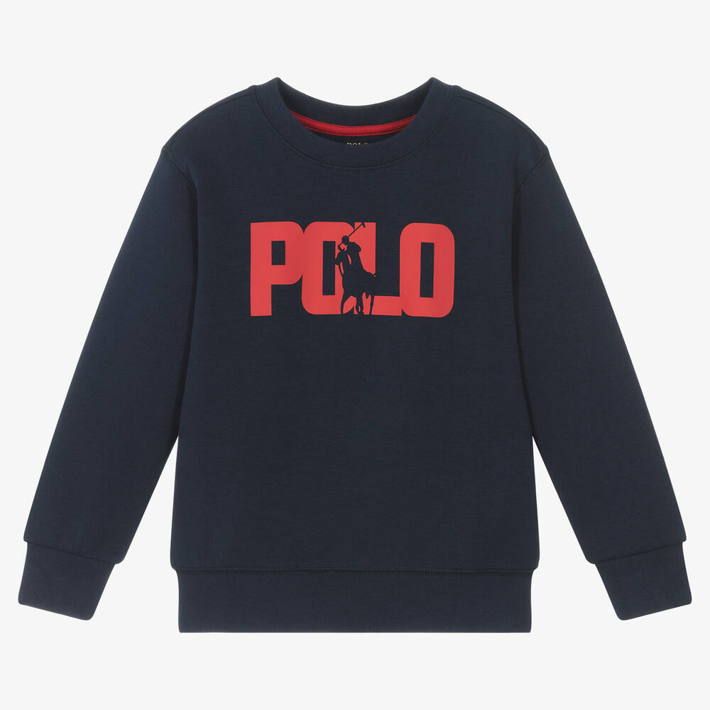 Ralph Lauren - Boys Navy Blue Cotton Jersey Sweatshirt | Childrensalon