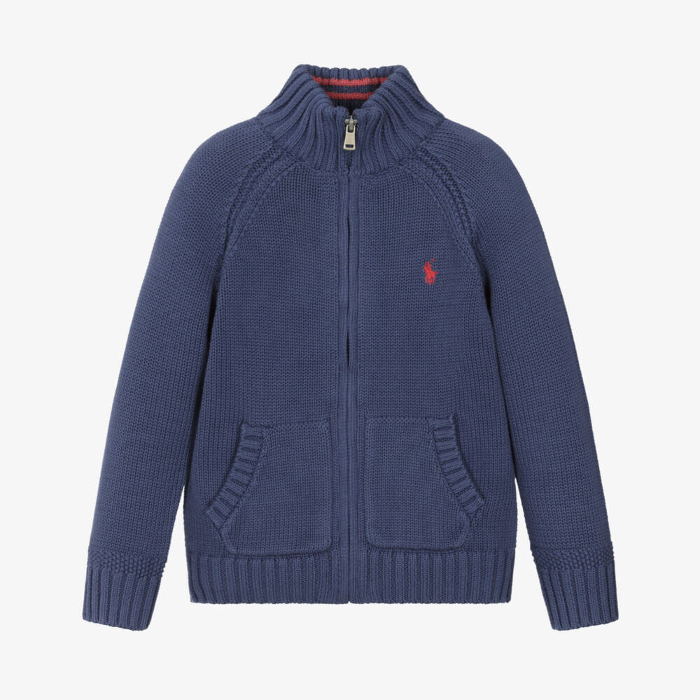 Ralph Lauren-بلوزة صبي زرقاء من القطن المحبوك بسحاب | Childrensalon Outlet