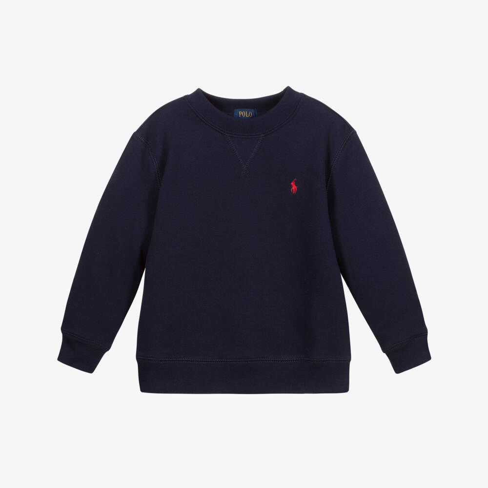 Polo Ralph Lauren-Boys Navy Blue Cotton Logo Sweatshirt | Childrensalon Outlet