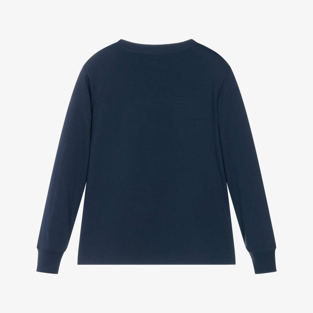 Ralph Lauren-Boys Navy Blue Cotton Long-Sleeve Top with Polo Bear Motif | Childrensalon Outlet