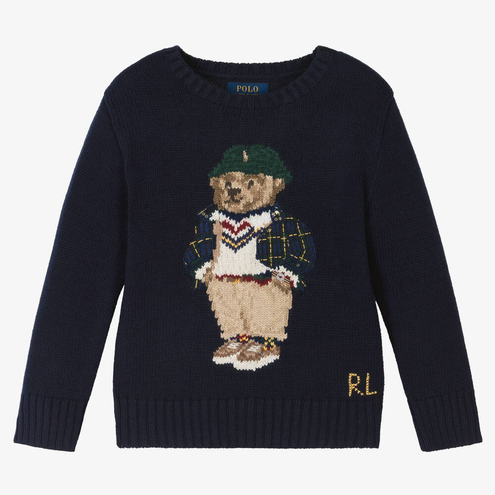 Ralph Lauren - Синий хлопковый свитер с медвежонком | Childrensalon