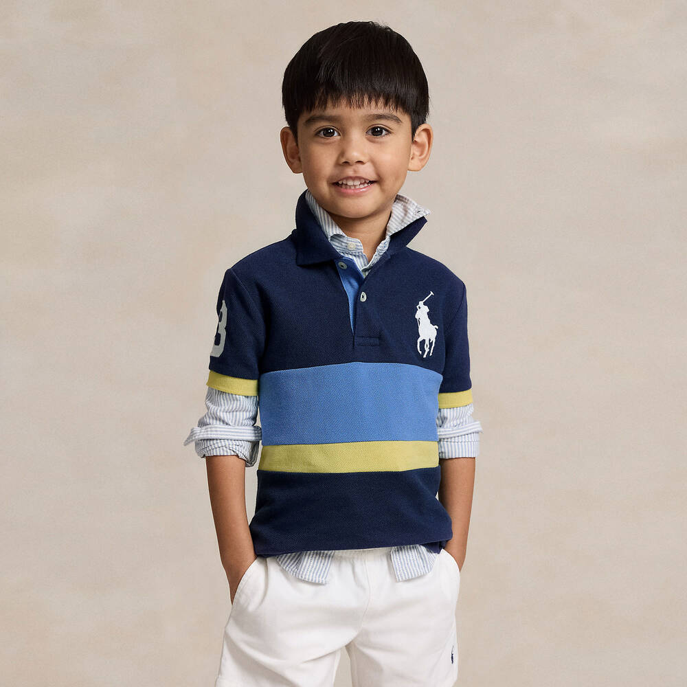 Ralph Lauren Boys Navy Blue Cotton Polo Shirt Childrensalon Outlet