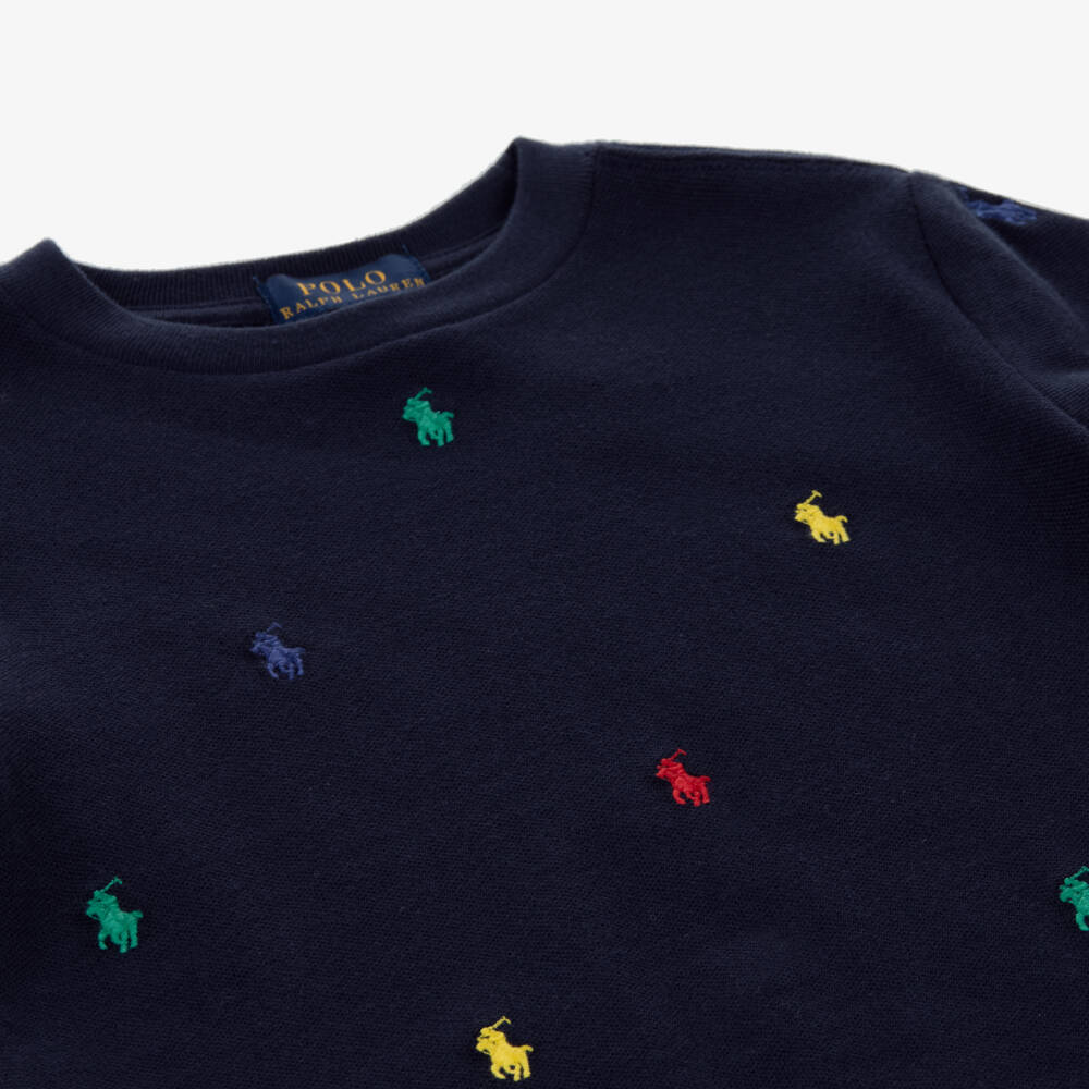 Ralph Lauren-Boys Navy Blue Cotton Pony T-Shirt | Childrensalon Outlet