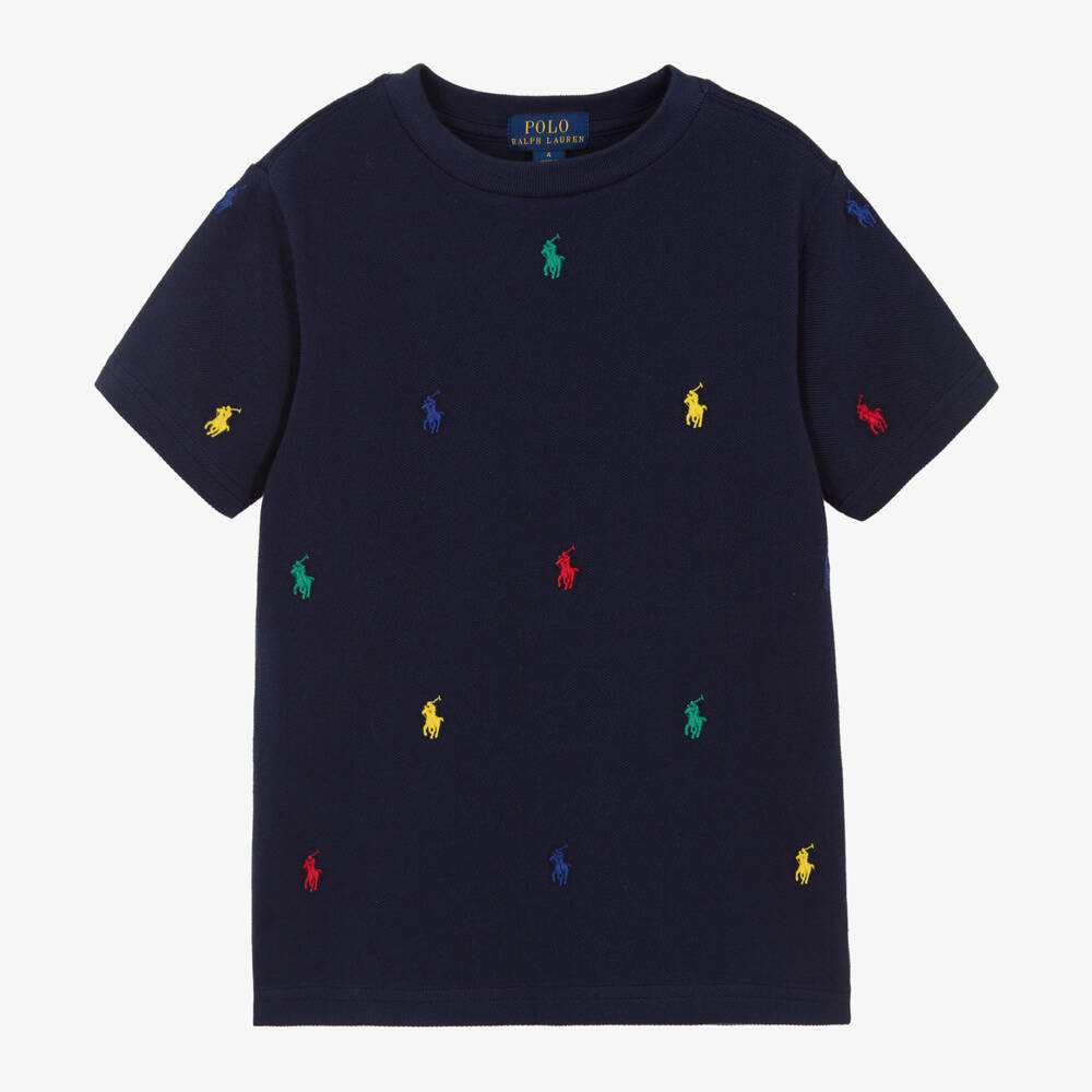 Ralph Lauren-Boys Navy Blue Cotton Pony T-Shirt | Childrensalon Outlet