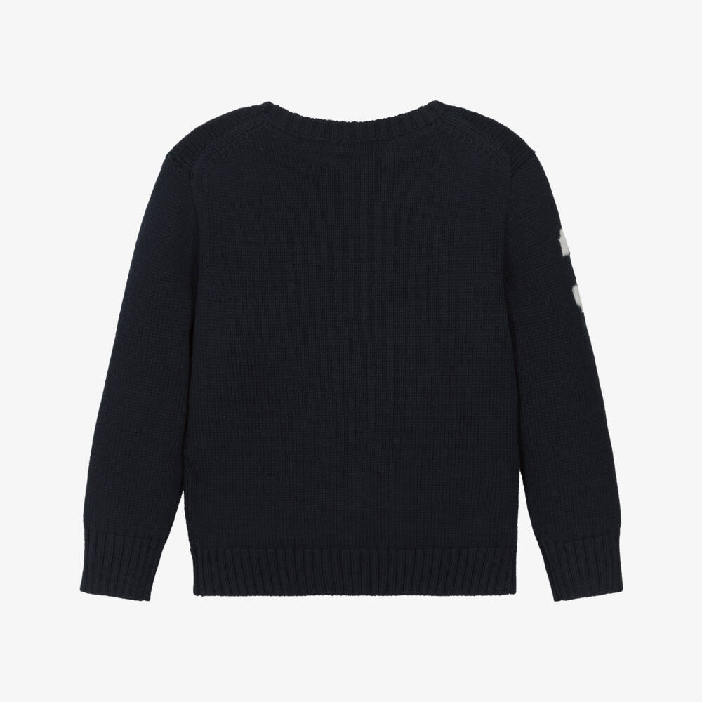 Ralph Lauren-Boys Navy Blue Cotton Sweater with Polo Bear Motif | Childrensalon Outlet