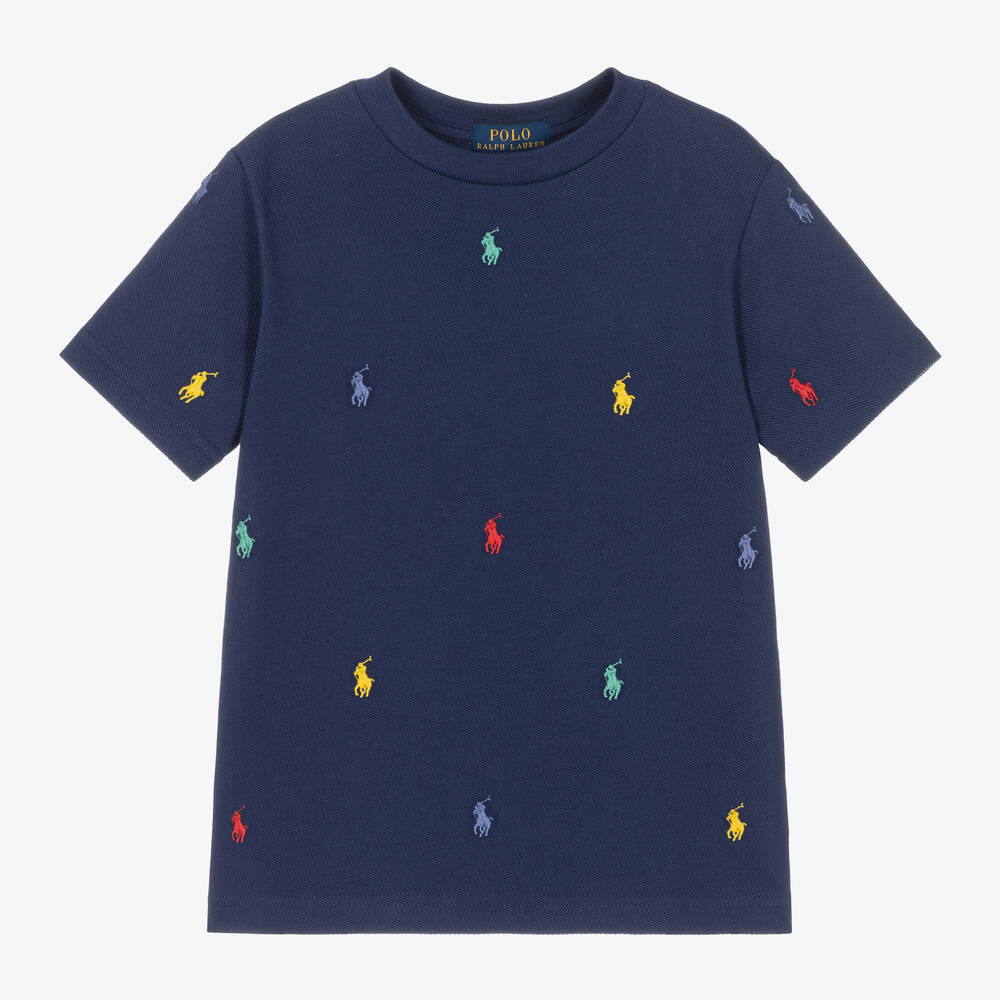 Ralph Lauren - T-shirt bleu marine en coton pour garçon | Childrensalon