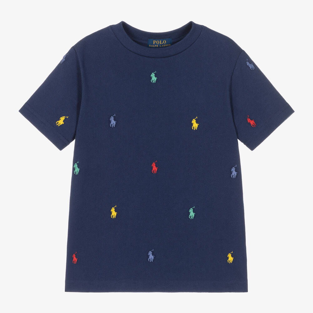 Ralph Lauren - Boys Navy Blue Cotton T-Shirt | Childrensalon