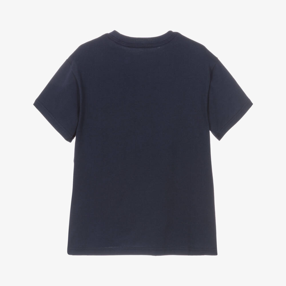 Ralph Lauren-Boys Navy Blue Cotton T-Shirt with Triple-Pony Logo | Childrensalon Outlet