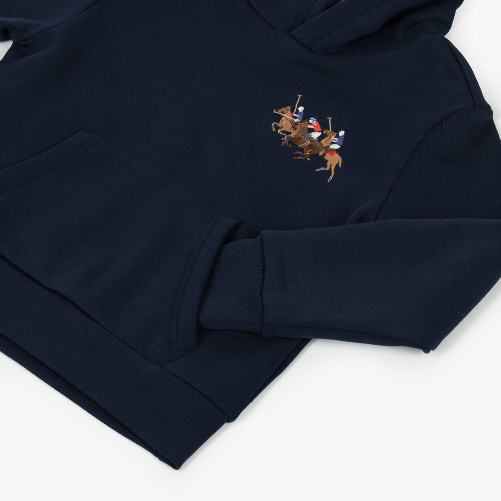 Ralph Lauren-Boys Navy Blue Cotton Triple Pony Logo Hoodie | Childrensalon Outlet