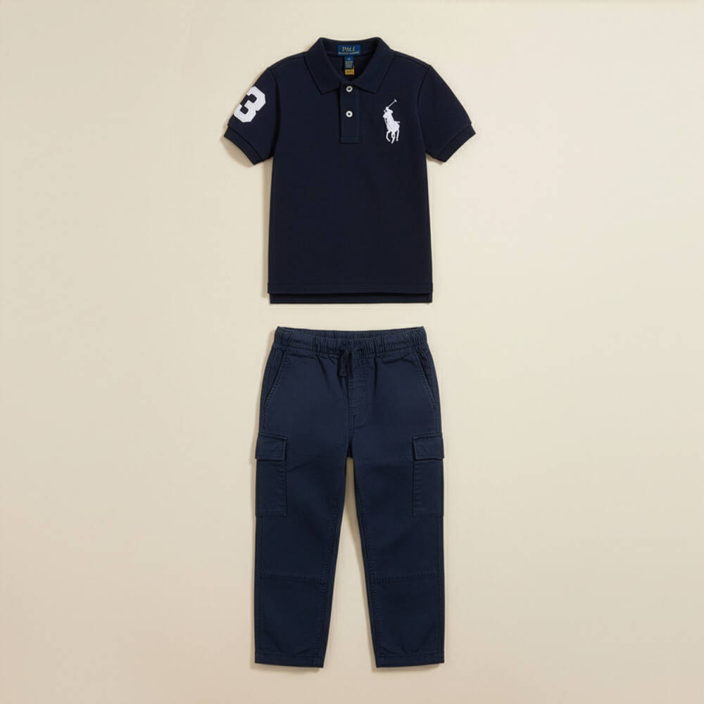 Ralph Lauren-Boys Navy Blue Cotton Twill Cargo Trousers | Childrensalon Outlet
