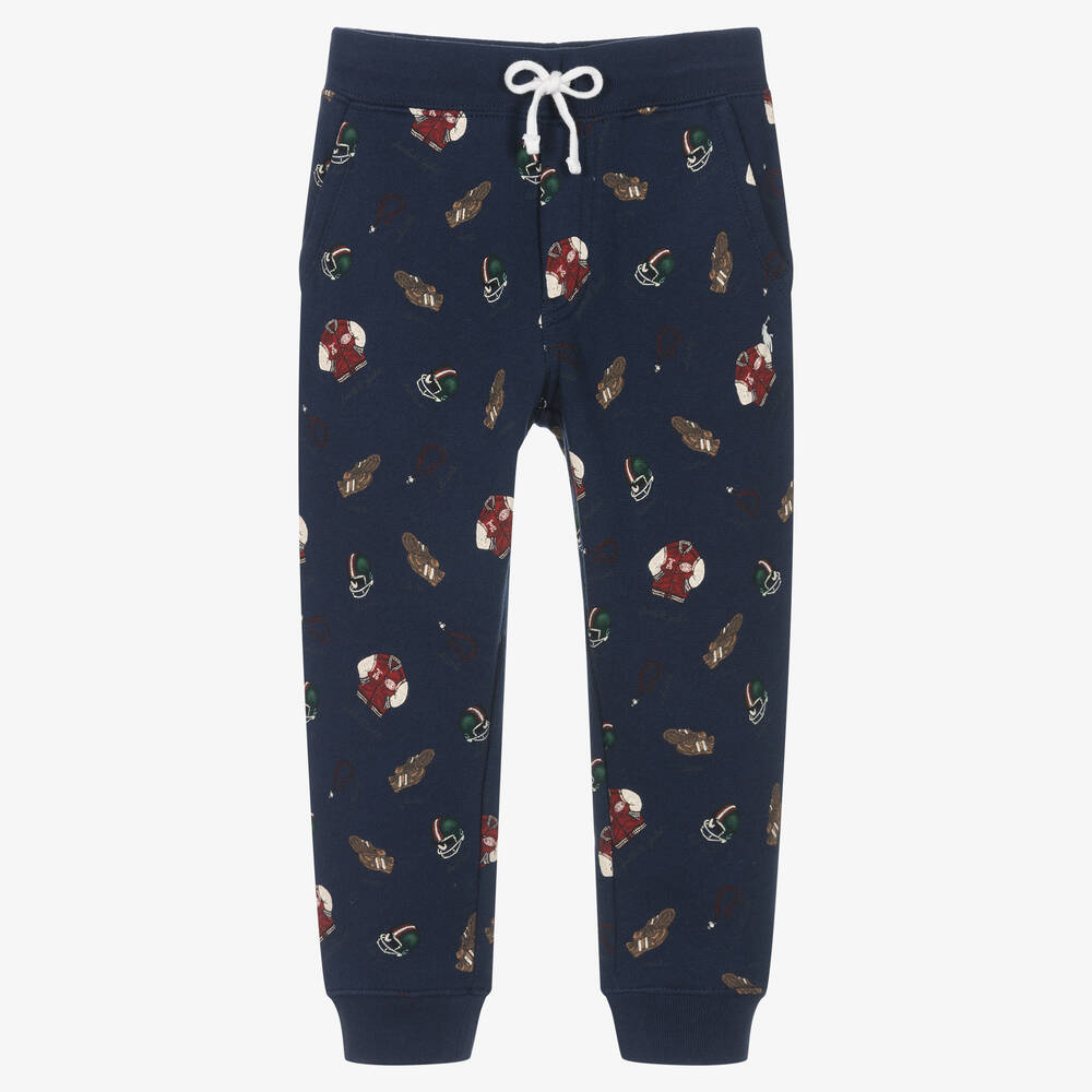 Ralph Lauren - Boys Navy Blue Cotton Varsity Joggers | Childrensalon