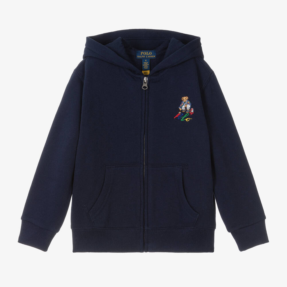 Ralph Lauren-Boys Navy Blue Cotton Zip-Up Hoodie | Childrensalon Outlet