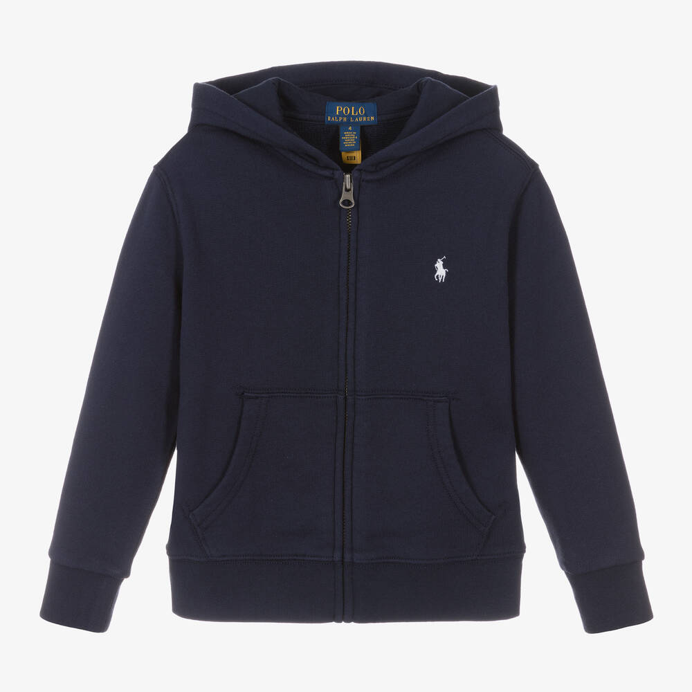 Boys Navy Blue Cotton Zip Up Hoodie