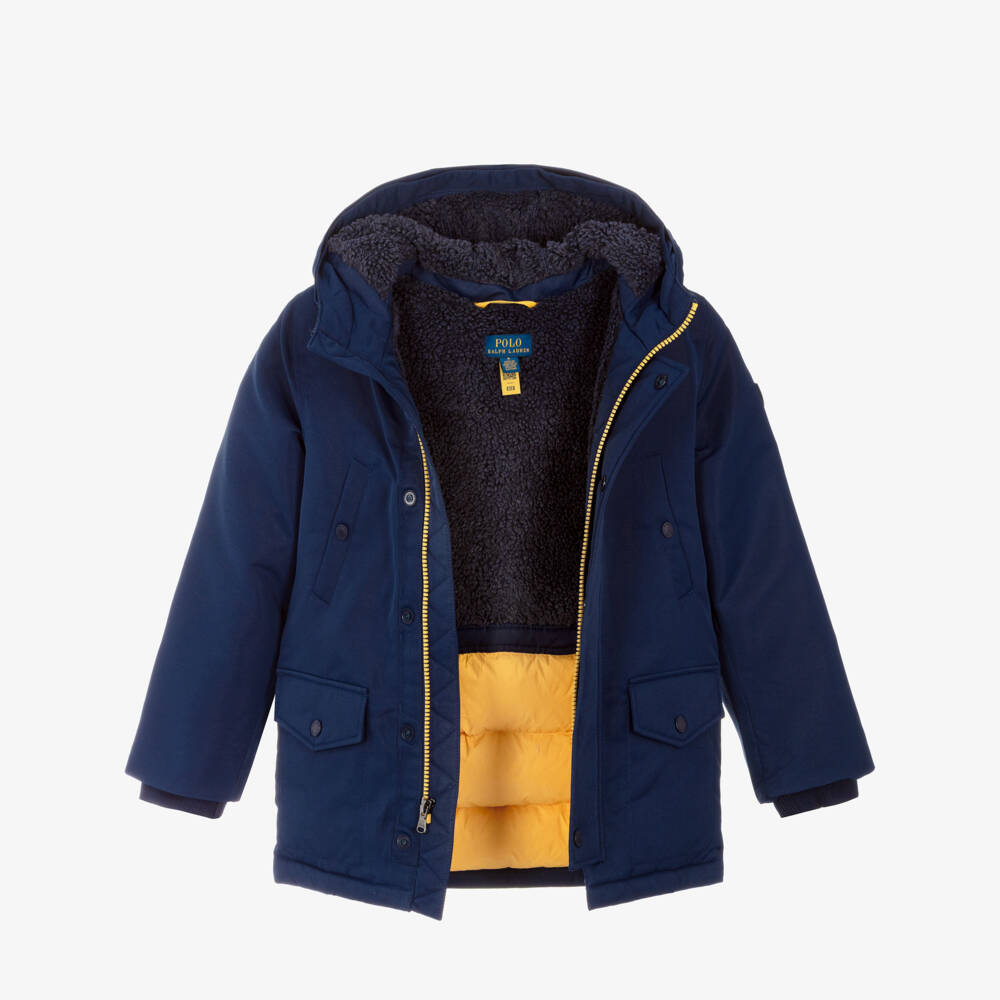 Ralph Lauren-Boys Navy Blue Down Padded Hooded Coat with Faux Fur Trim | Childrensalon Outlet