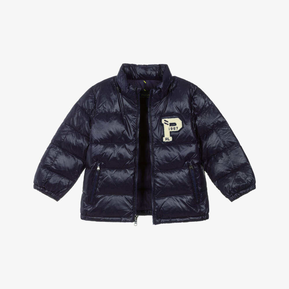 Ralph Lauren-Boys Navy Blue Down Puffer Jacket with Detachable Hood | Childrensalon Outlet