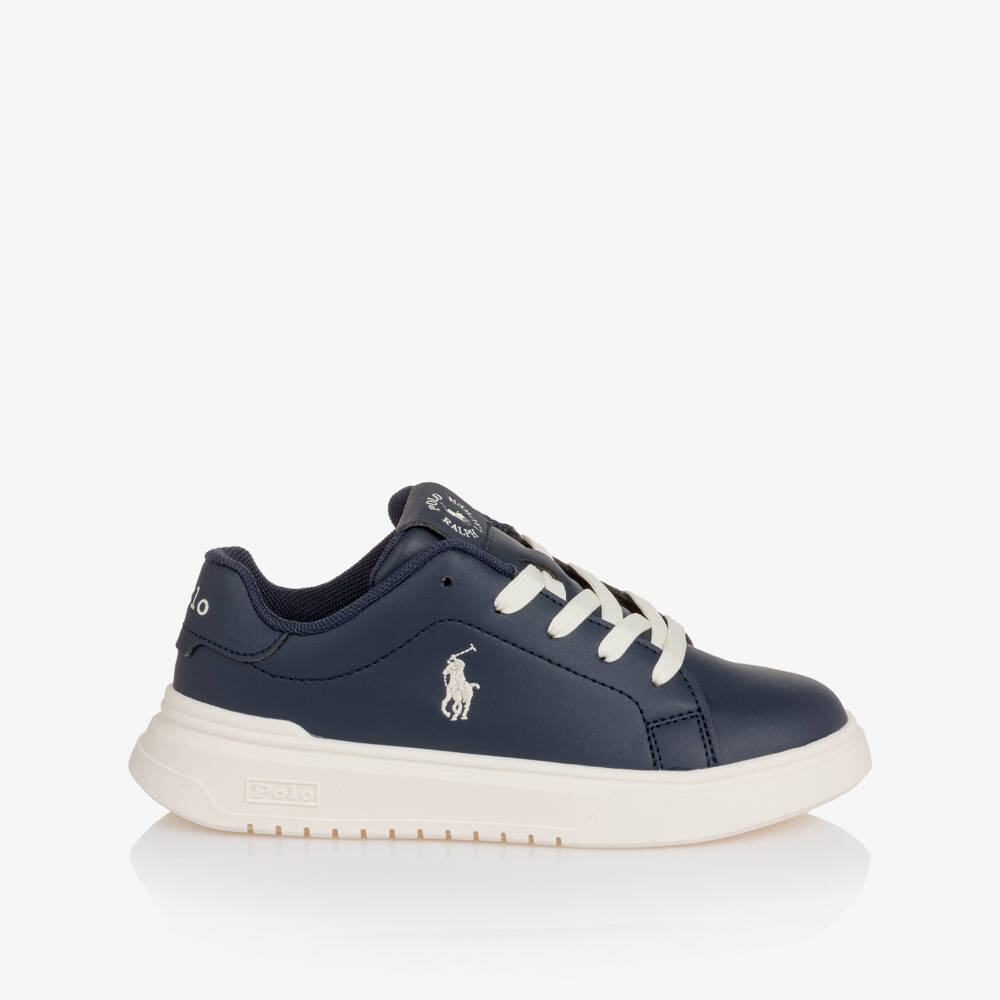 Ralph Lauren-Boys Navy Blue Faux Leather Lace-Up Trainers | Childrensalon Outlet