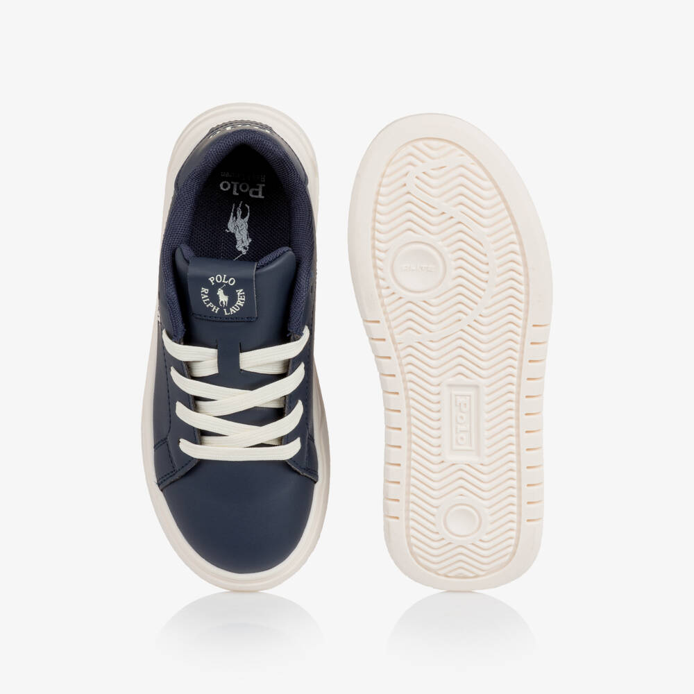 Ralph Lauren-Boys Navy Blue Faux Leather Lace-Up Trainers | Childrensalon Outlet