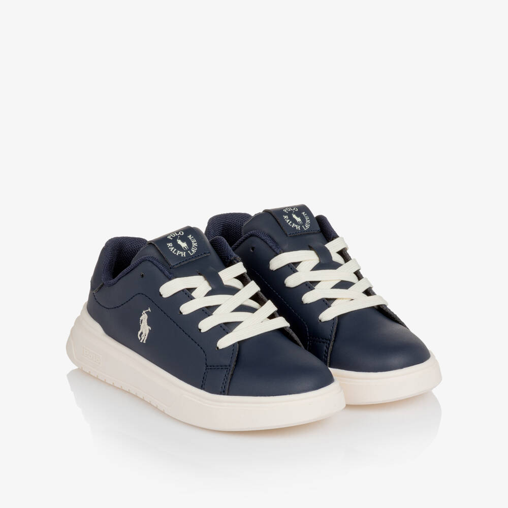 Ralph Lauren-Boys Navy Blue Faux Leather Lace-Up Trainers | Childrensalon Outlet