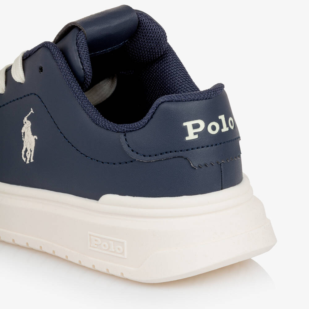 Ralph Lauren-Boys Navy Blue Faux Leather Lace-Up Trainers | Childrensalon Outlet