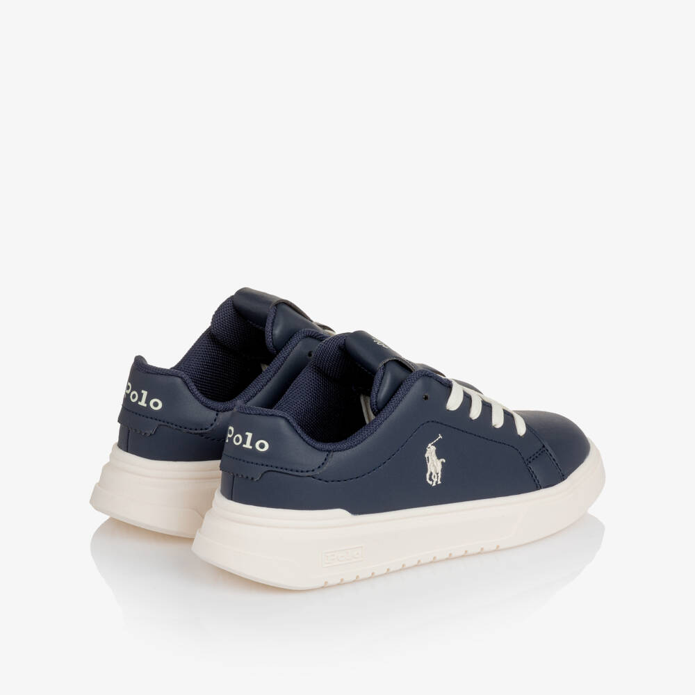 Ralph Lauren-Boys Navy Blue Faux Leather Lace-Up Trainers | Childrensalon Outlet
