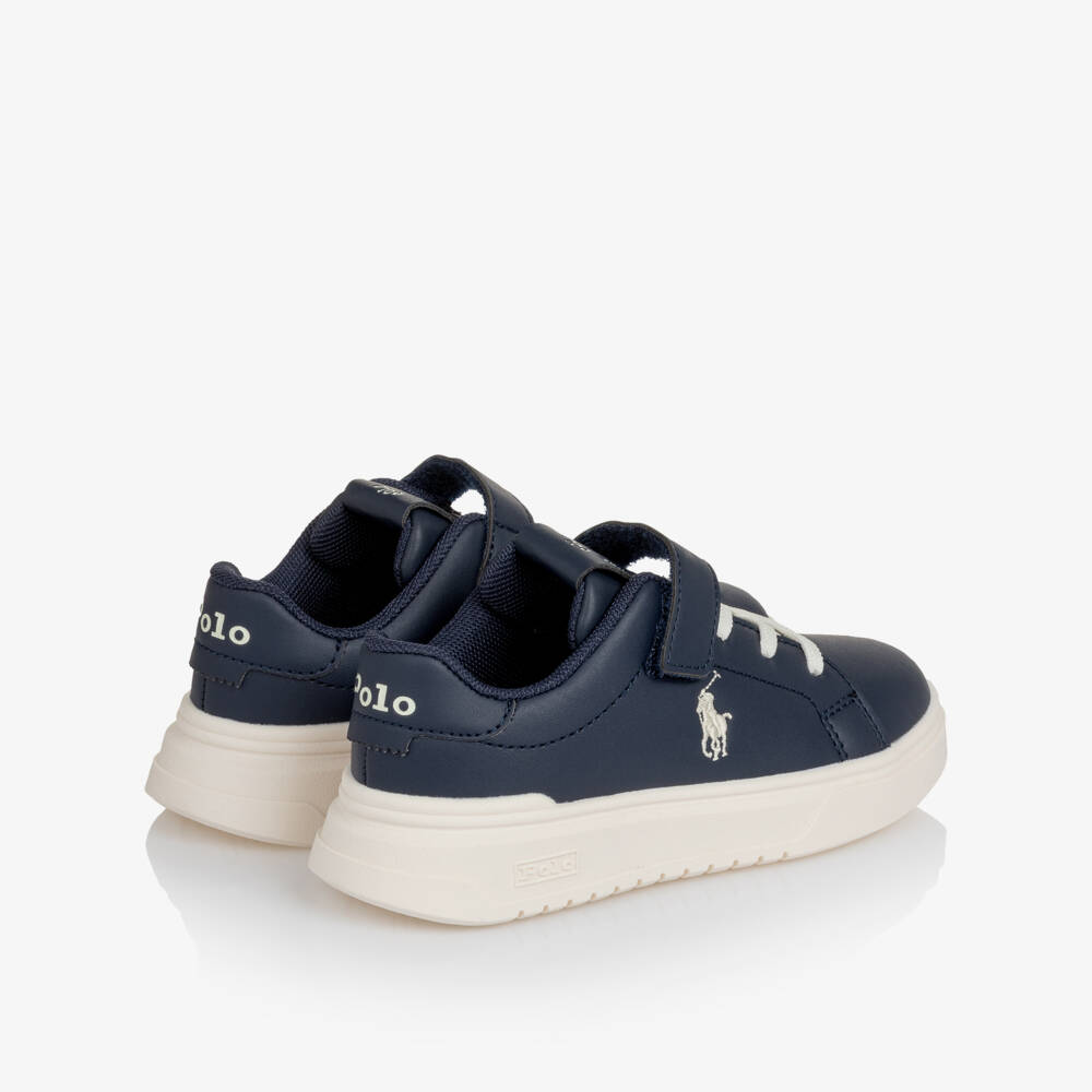 Ralph Lauren-Boys Navy Blue Faux Leather Velcro Trainers | Childrensalon Outlet