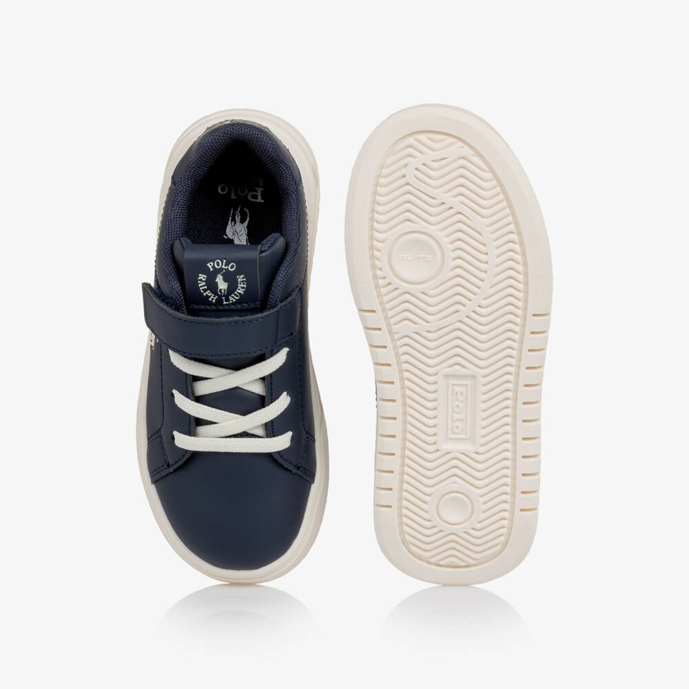Ralph Lauren-Boys Navy Blue Faux Leather Velcro Trainers | Childrensalon Outlet