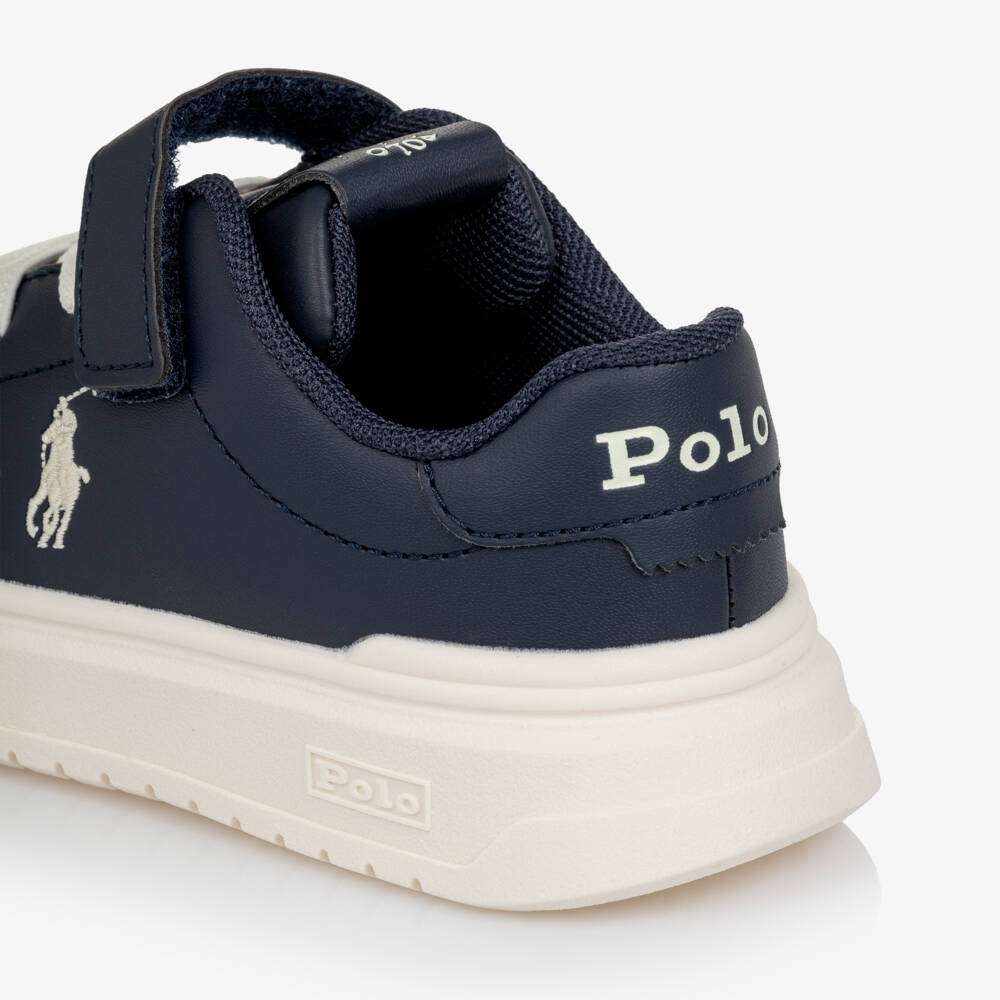 Ralph Lauren-Boys Navy Blue Faux Leather Velcro Trainers | Childrensalon Outlet