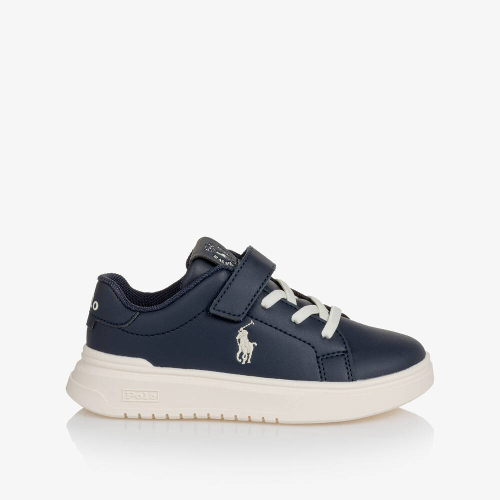 Ralph Lauren-Boys Navy Blue Faux Leather Velcro Trainers | Childrensalon Outlet