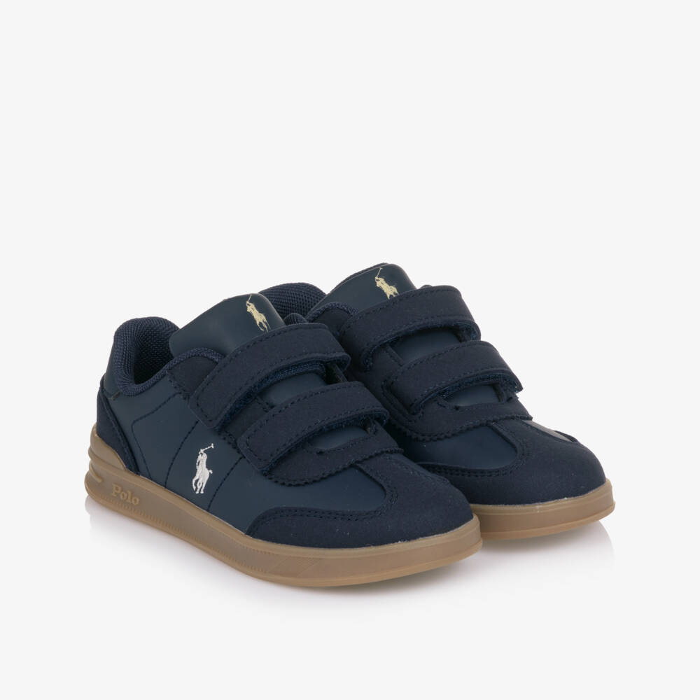 Ralph Lauren-Boys Navy Blue Faux Leather Velcro Trainers | Childrensalon Outlet